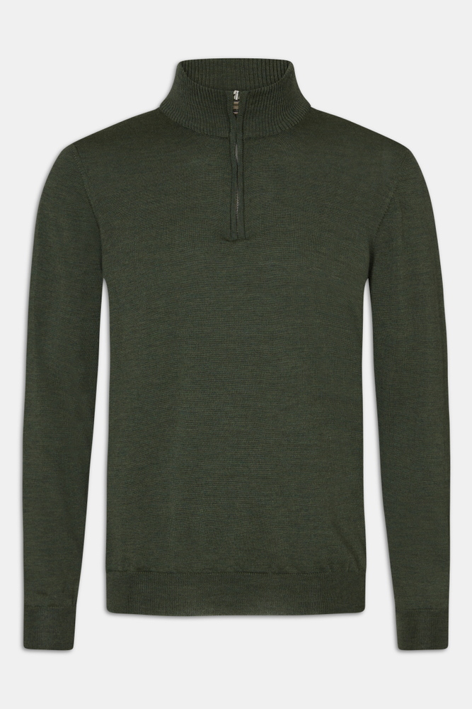 Oscar Jacobson Petter half zip i merino, grön